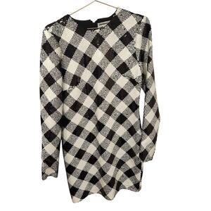 NEW Veronica Beard sequin black white checkered shift dress size 4